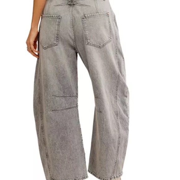 Free People Good Luck Mid Rise Barrel Jeans Falcon Grey - Picture 2 of 11